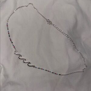 Silver Wave Necklace with Multicolor Beads